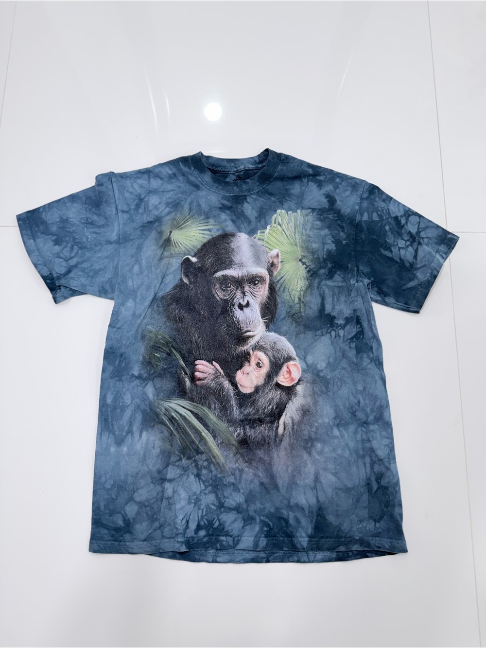 Vintage The Mountain Baby Chimp Graphic Tee Blue Tie Dye Y2K Size M